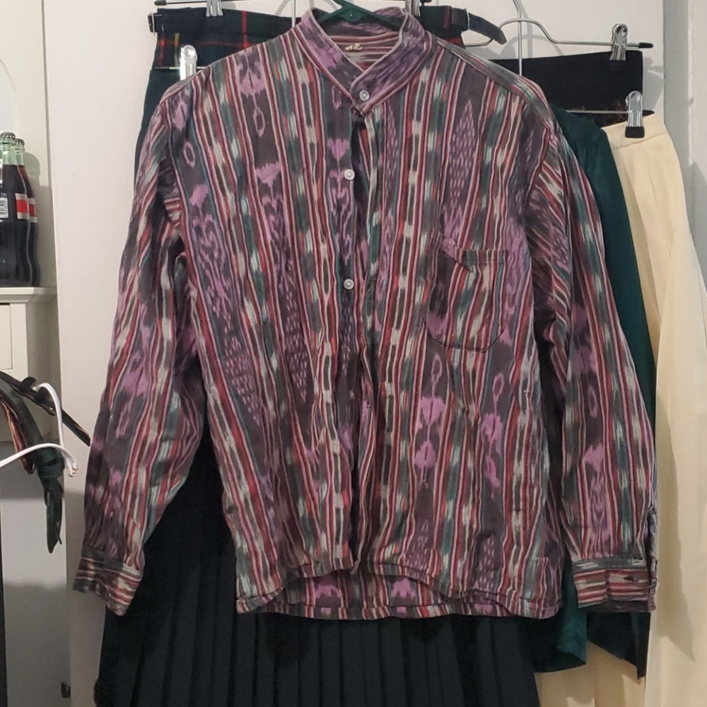 Purple/ gray / teal / red casual button down shirt